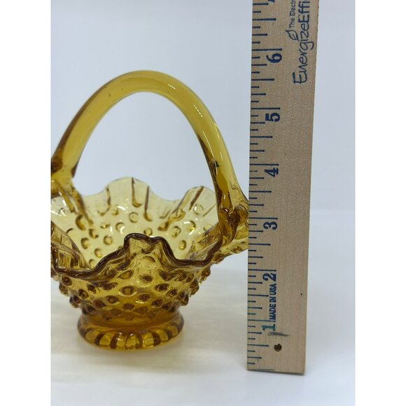 VTG Glass Amber Hobnail Ruffled Edge 5.75" Candy Basket Dish Handle - Picture 6 of 6